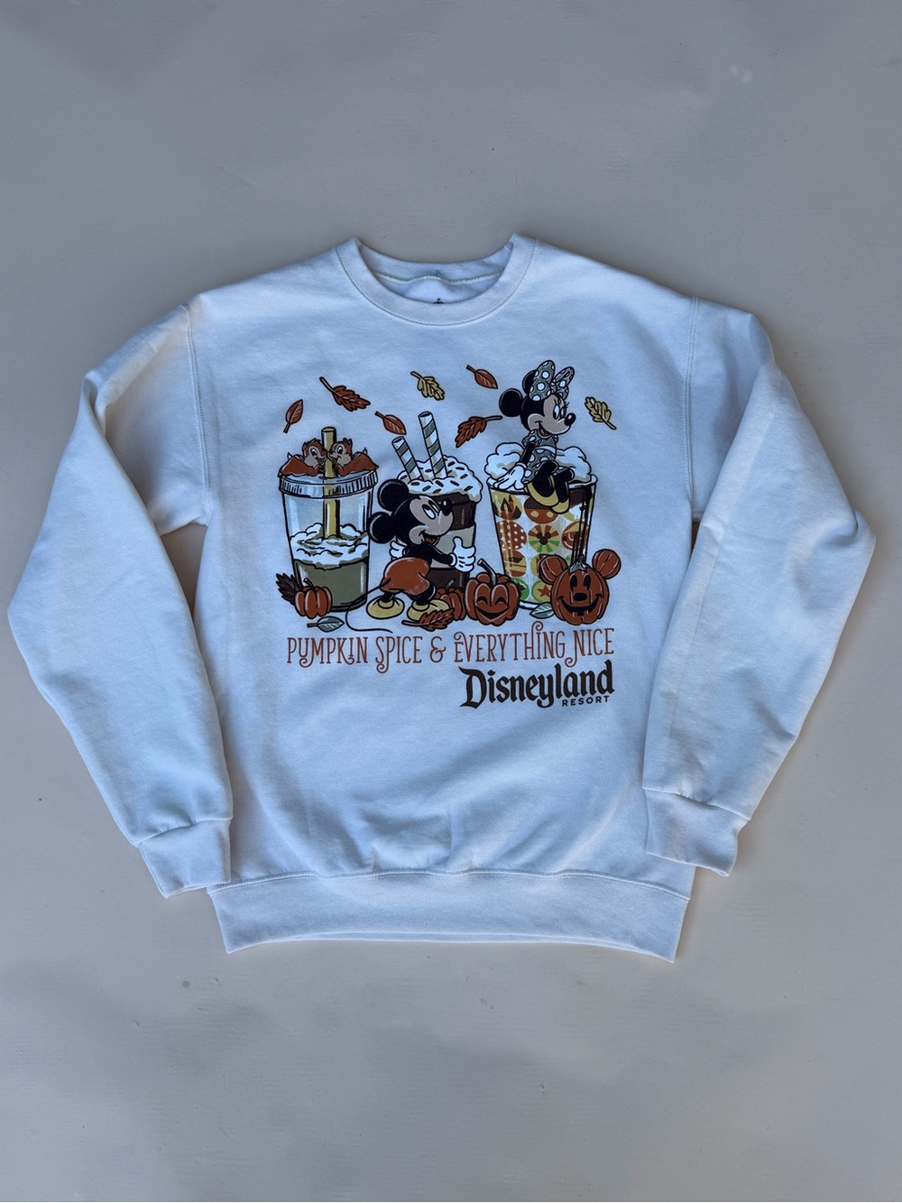 Disneyland Resort Pumpkin Spice Mickey Minnie Sweatshirt XS NWT